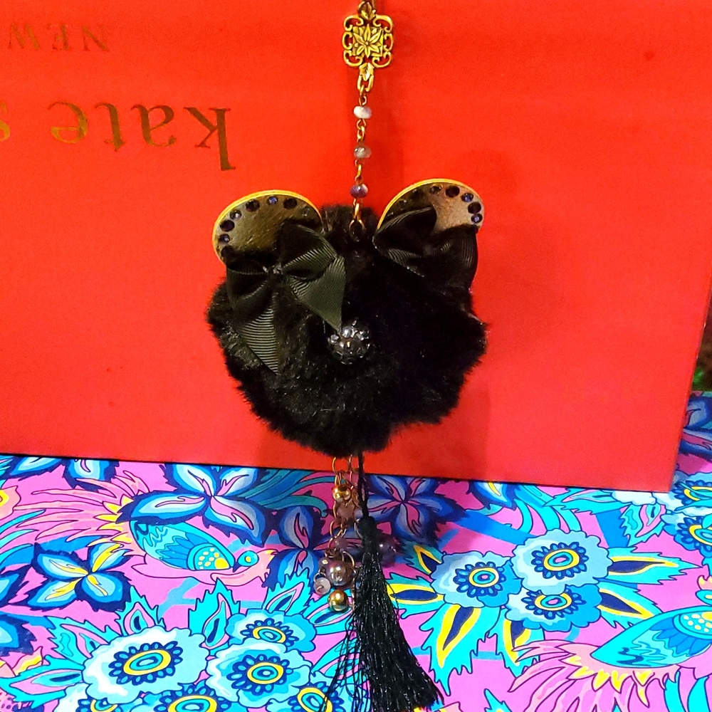 Handmade key chain cat with vintage charms